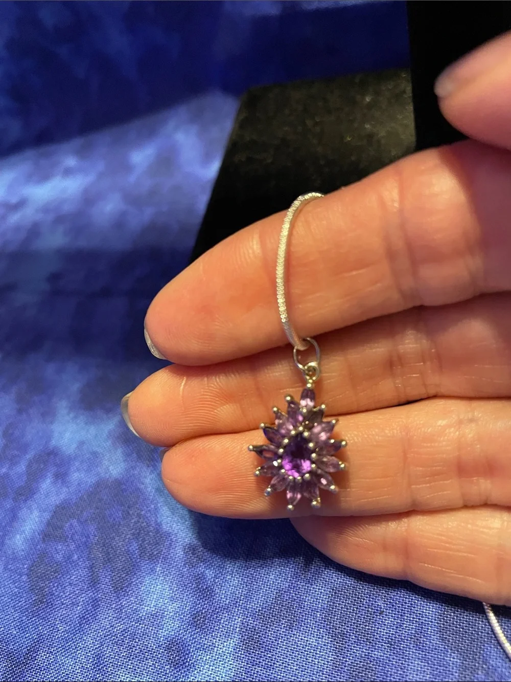 17” Sterling Silver Necklace with tear drop Amethyst pendant. - Picture 3 of 5